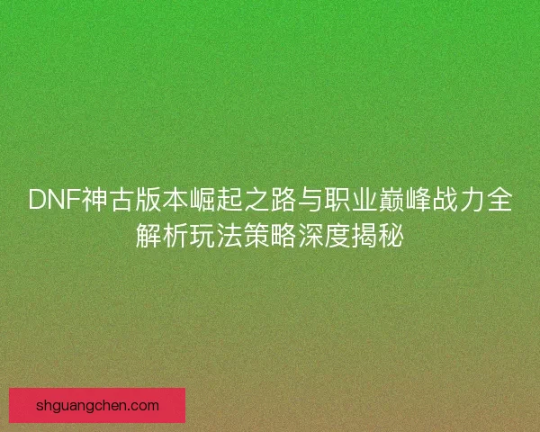 DNF神古版本崛起之路与职业巅峰战力全解析玩法策略深度揭秘