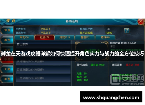 御龙在天游戏攻略详解如何快速提升角色实力与战力的全方位技巧