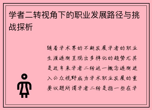 学者二转视角下的职业发展路径与挑战探析
